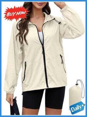 Lightweight Packable Rain Jacket with Hood Waterproof Windbreaker Women